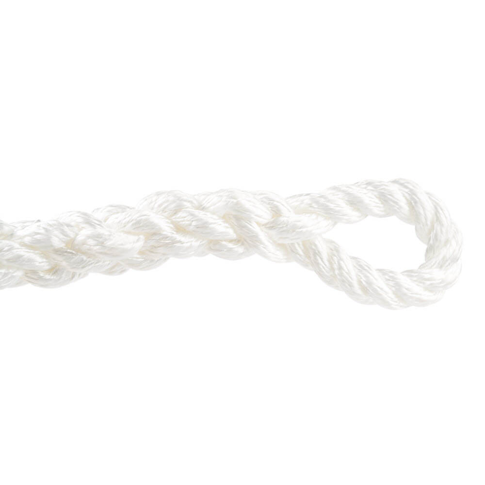 Close-up of a white towing rope 22 mm on a white background