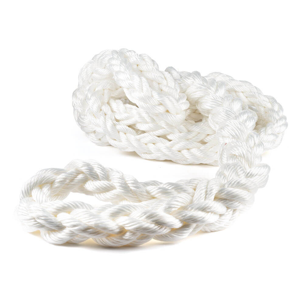 White rope tied in a splice on a white background