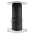 A spool of black Kevlar cord, 2 mm thick, made of aramid fibers with a sleek polyester sheath, tightly and evenly wound on a white spool with round flanges at the top and bottom, set against a white background.