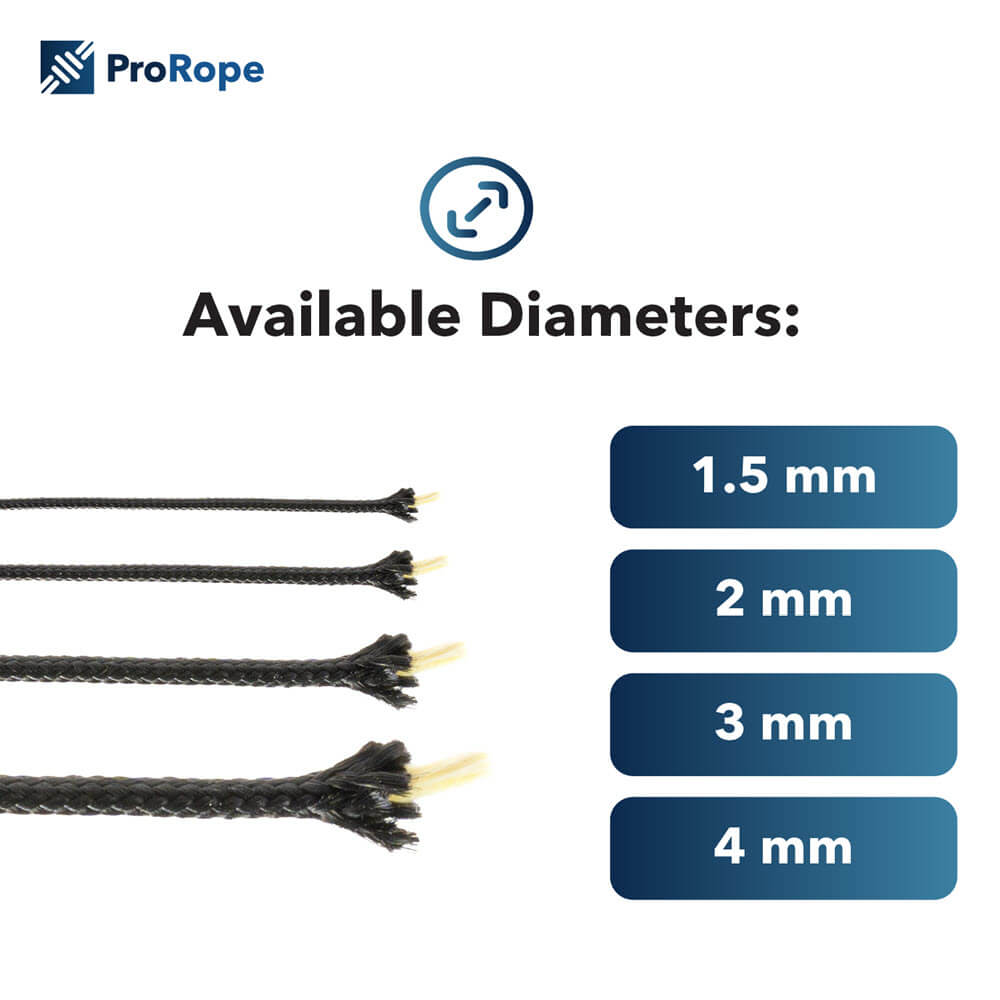 2 mm schwarzes Kevlarkabel mit Polyesterhülle 