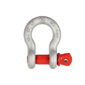 A silver-colored harp closure with a red breast bolt, typically used for towing in vehicles.