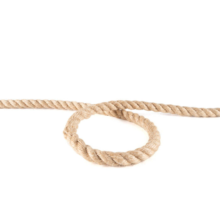 Twisted jute rope Ø 4 mm in warm golden brown on a wooden surface
